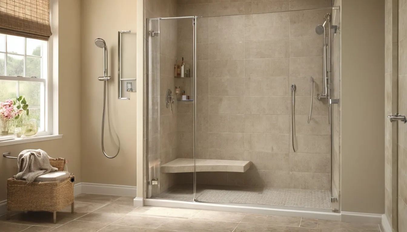 A family-friendly walk-in shower with a bench and handheld sprayer in a Hudson home